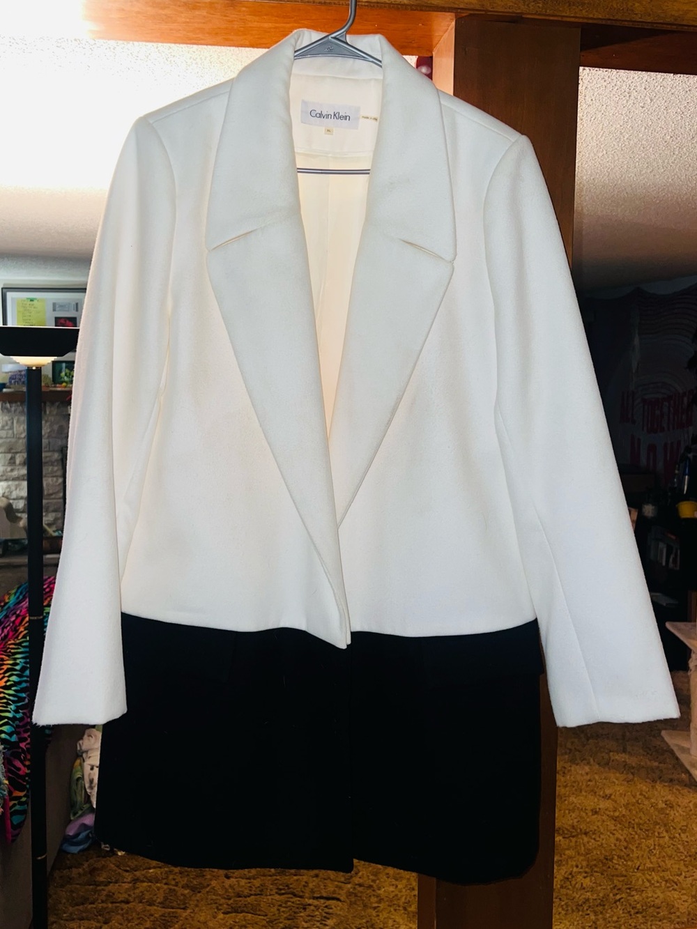 Calvin Klein White and Black Colorblock Women's Blazer